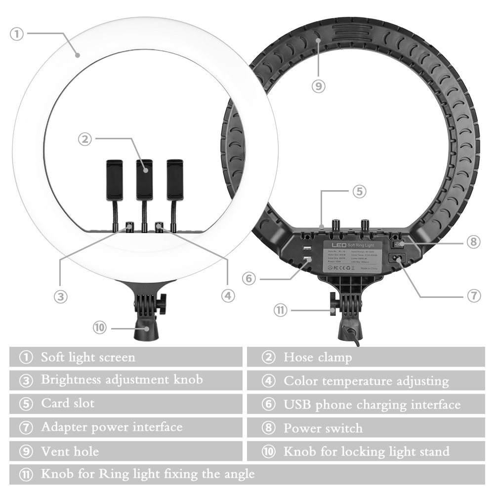 مصباح حلقي LED بقطر 18 بوصة مع - مراجعة Led Ring Light 18 وسعره