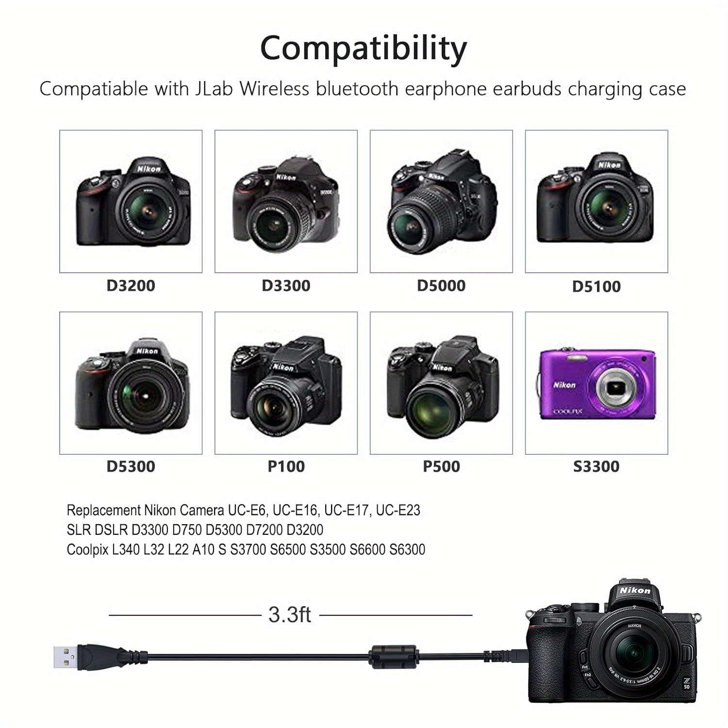 كابل بيانات USB 2.0 UC-E17 E16 - مراجعة Nikon Camera D3500 وسعره
